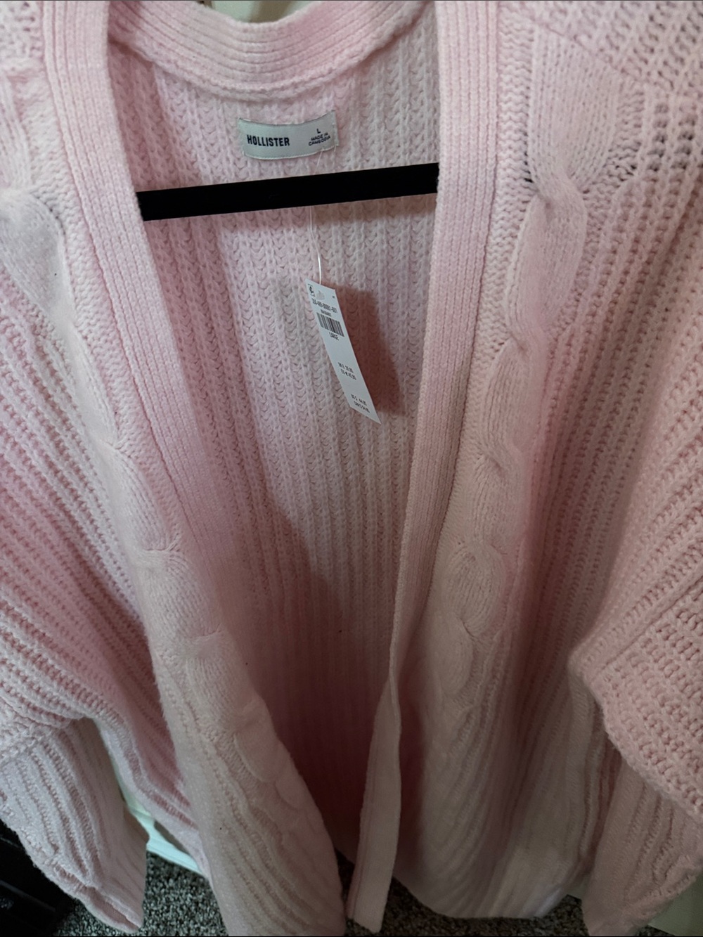 Hollister Light Pink Cable Knit Open-Front Cardigan